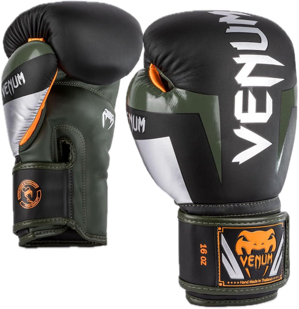 Venum Elite Evo Boxing Gloves - Khaki/Silver 10 oz