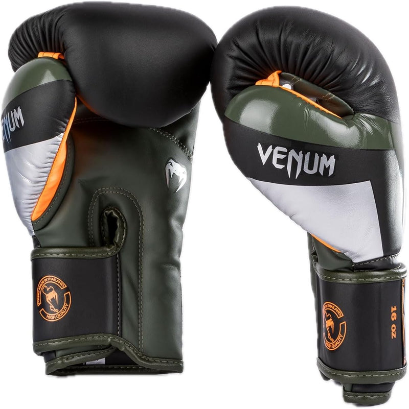 Boxing Gloves - Venum - 'Elite' - Black-Silver-Khaki