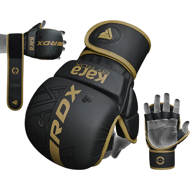 MMA Sparring gloves - RDX - 'F6 KARA' - Black/Gold