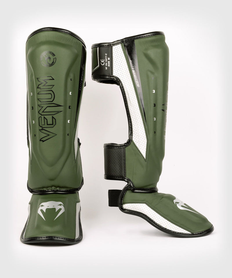 Venum Elite Evo Shinguards - Khaki/Silver