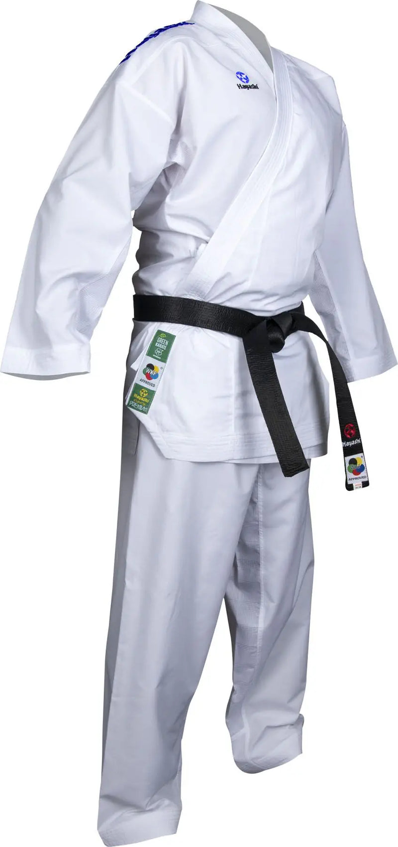 Green Karate-Gi - Hayashi - 'Premium Kumite' - White/blue embroidery