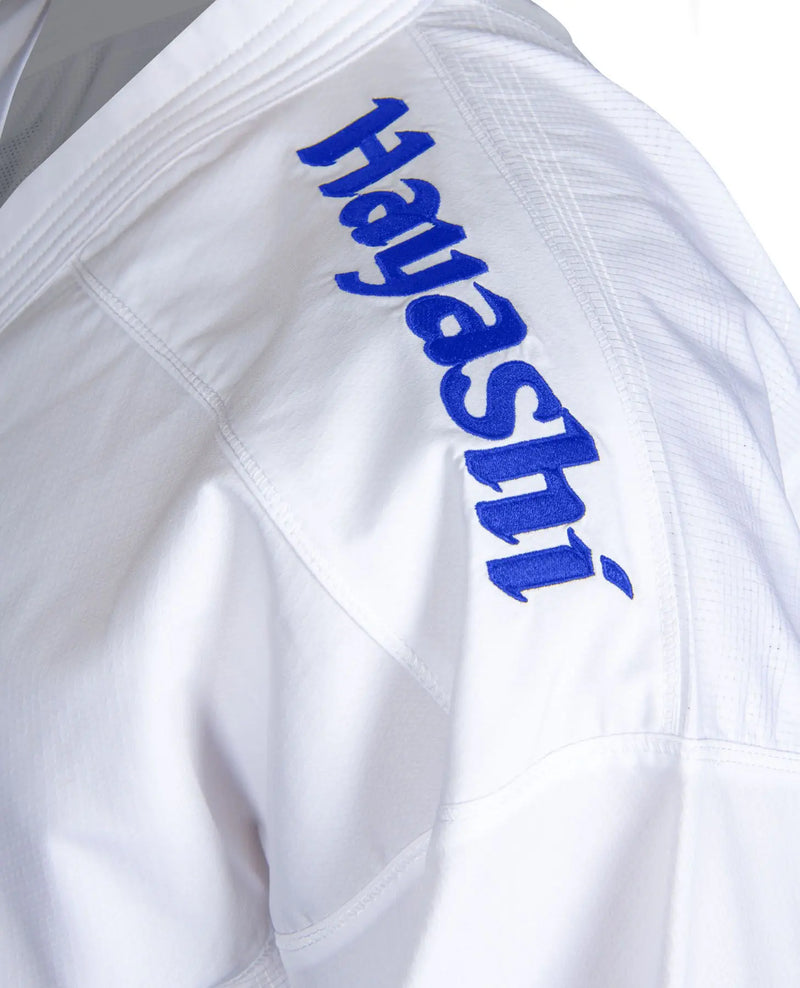 Green Karate-Gi - Hayashi - 'Premium Kumite' - White/blue embroidery