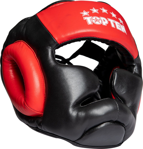 Head Guard with chin and cheekbone guards, Top Ten, Red / Black