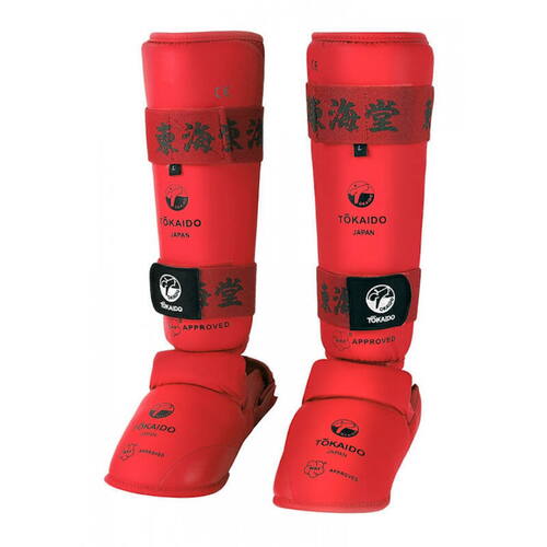 Shinguard Karate with foot protector - Tokaido - WKF approved - Red