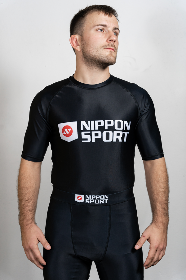 Rash Guard - Nippon Sport - 'Short sleeves' - big logo - Black