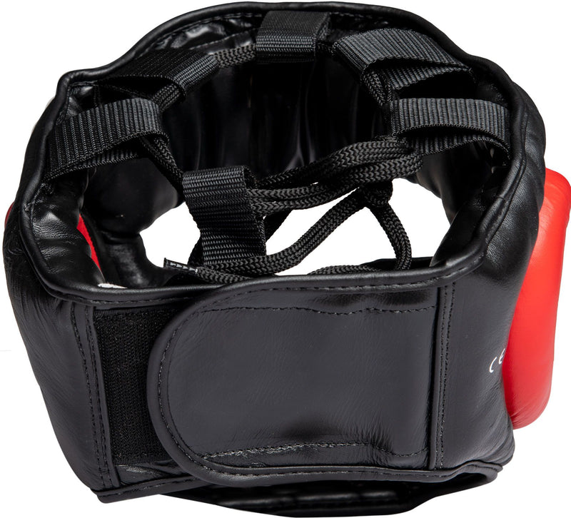 Head Guard with chin and cheekbone guards, Top Ten, Red / Black